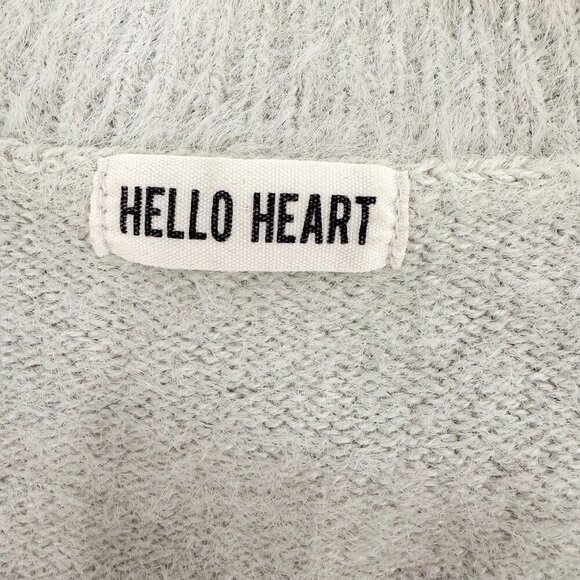 HELLO HEART GREY BALLOON SLEEVE FURRY SWEATER SIZE SMALL - Picture 4 of 9